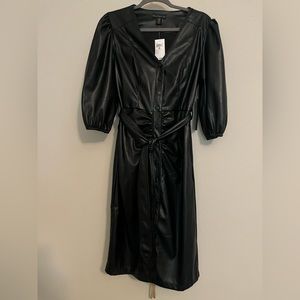 HOUSE OF HARLOW 1960 Belted Faux Leather Dress With Pockets